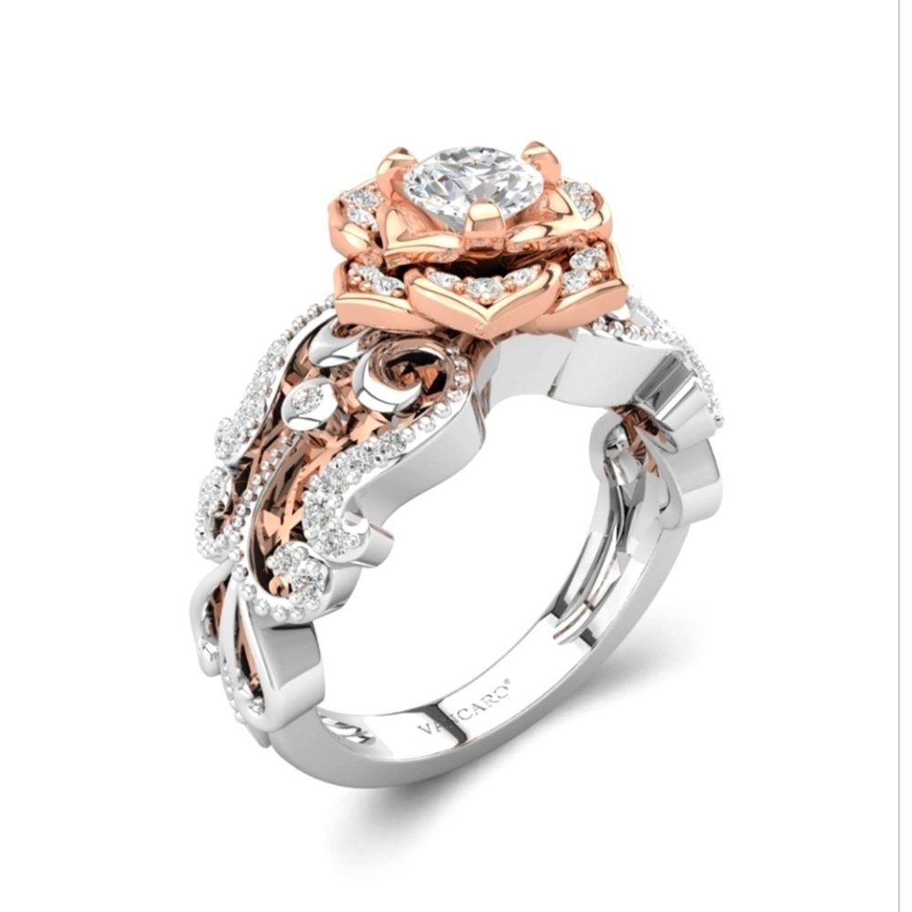 Vancaro 925 Sterling Silver & 18k Rose Gold White Cubic Zirconia Ring Size 6